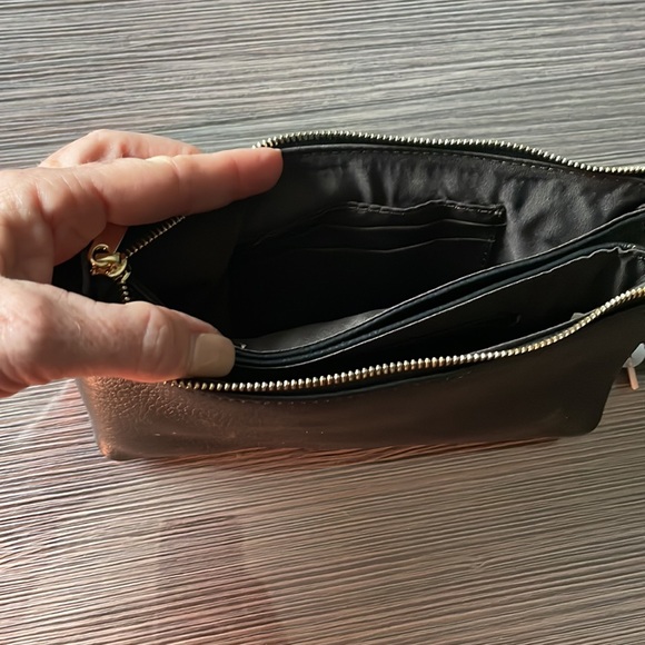 Small black leather crossbody with optional wristlet strap. - Picture 3 of 10